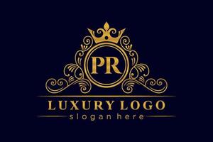 PR Initial Letter Gold calligraphic feminine floral hand drawn heraldic monogram antique vintage style luxury logo design Premium Vector