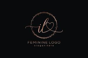 Initial IL handwriting logo with circle template vector logo of initial wedding, fashion, floral and botanical with creative template.