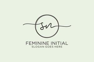 Initial SN handwriting logo with circle template vector logo of initial signature, wedding, fashion, floral and botanical with creative template.