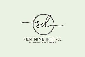 Initial SD handwriting logo with circle template vector logo of initial signature, wedding, fashion, floral and botanical with creative template.