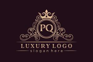 PQ Initial Letter Gold calligraphic feminine floral hand drawn heraldic monogram antique vintage style luxury logo design Premium Vector
