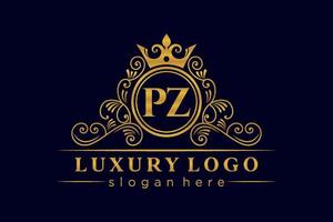 PZ Initial Letter Gold calligraphic feminine floral hand drawn heraldic monogram antique vintage style luxury logo design Premium Vector