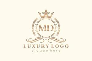 Initial MD Letter Royal Luxury Logo template in vector art for Restaurant, Royalty, Boutique, Cafe, Hotel, Heraldic, Jewelry, Fashion and other vector illustration.