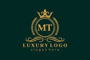 Initial MT Letter Royal Luxury Logo template in vector art for Restaurant, Royalty, Boutique, Cafe, Hotel, Heraldic, Jewelry, Fashion and other vector illustration.