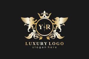 Initial YR Letter Lion Royal Luxury Logo template in vector art for Restaurant, Royalty, Boutique, Cafe, Hotel, Heraldic, Jewelry, Fashion and other vector illustration.