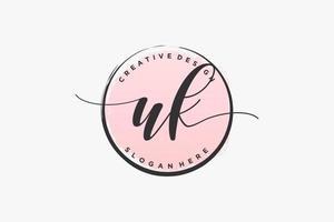 Initial UK handwriting logo with circle template vector signature, wedding, fashion, floral and botanical with creative template.