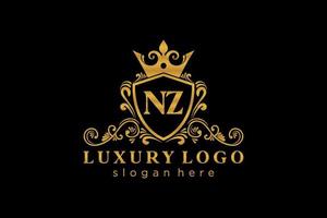 Initial NZ Letter Royal Luxury Logo template in vector art for Restaurant, Royalty, Boutique, Cafe, Hotel, Heraldic, Jewelry, Fashion and other vector illustration.