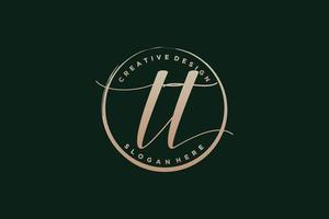 Initial TT handwriting logo with circle template vector signature, wedding, fashion, floral and botanical with creative template.