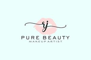 Initial RJ Watercolor Lips Premade Logo Design, Logo for Makeup Artist Business Branding, Blush Beauty Boutique Logo Design, Calligraphy Logo with creative template. vector
