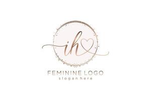 Initial IH handwriting logo with circle template vector logo of initial wedding, fashion, floral and botanical with creative template.
