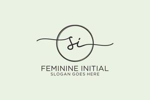 Initial SI handwriting logo with circle template vector logo of initial signature, wedding, fashion, floral and botanical with creative template.