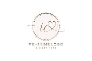 Initial IC handwriting logo with circle template vector logo of initial wedding, fashion, floral and botanical with creative template.