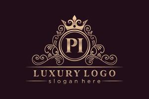 PI Initial Letter Gold calligraphic feminine floral hand drawn heraldic monogram antique vintage style luxury logo design Premium Vector