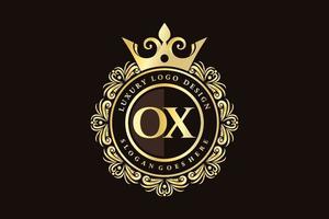 OX Initial Letter Gold calligraphic feminine floral hand drawn heraldic monogram antique vintage style luxury logo design Premium Vector
