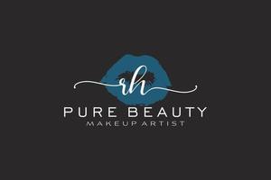 diseño de logotipo prefabricado inicial de labios de acuarela rh, logotipo para marca comercial de artista de maquillaje, diseño de logotipo de boutique de belleza rubor, logotipo de caligrafía con plantilla creativa. vector