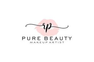 Initial RP Watercolor Lips Premade Logo Design, Logo for Makeup Artist Business Branding, Blush Beauty Boutique Logo Design, Calligraphy Logo with creative template. vector