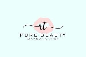 Initial RT Watercolor Lips Premade Logo Design, Logo for Makeup Artist Business Branding, Blush Beauty Boutique Logo Design, Calligraphy Logo with creative template. vector