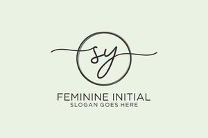 Initial SY handwriting logo with circle template vector logo of initial signature, wedding, fashion, floral and botanical with creative template.