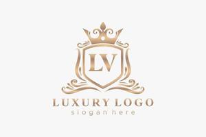 Initial LV Letter Royal Luxury Logo template in vector art for Restaurant, Royalty, Boutique, Cafe, Hotel, Heraldic, Jewelry, Fashion and other vector illustration.