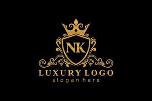 Initial NK Letter Royal Luxury Logo template in vector art for Restaurant, Royalty, Boutique, Cafe, Hotel, Heraldic, Jewelry, Fashion and other vector illustration.