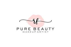 diseño de logotipo prefabricado inicial de labios de acuarela rf, logotipo para marca comercial de artista de maquillaje, diseño de logotipo de boutique de belleza rubor, logotipo de caligrafía con plantilla creativa. vector