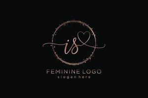 Initial IS handwriting logo with circle template vector logo of initial wedding, fashion, floral and botanical with creative template.