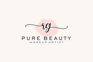 Initial RG Watercolor Lips Premade Logo Design, Logo for Makeup Artist Business Branding, Blush Beauty Boutique Logo Design, Calligraphy Logo with creative template. vector