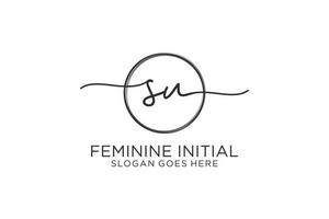 Initial SU handwriting logo with circle template vector logo of initial signature, wedding, fashion, floral and botanical with creative template.