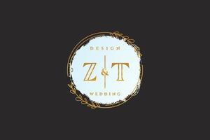 Initial ZT beauty monogram and elegant logo design handwriting logo of initial signature, wedding, fashion, floral and botanical with creative template. vector