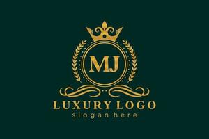 Initial MJ Letter Royal Luxury Logo template in vector art for Restaurant, Royalty, Boutique, Cafe, Hotel, Heraldic, Jewelry, Fashion and other vector illustration.