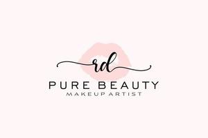 Initial RD Watercolor Lips Premade Logo Design, Logo for Makeup Artist Business Branding, Blush Beauty Boutique Logo Design, Calligraphy Logo with creative template. vector