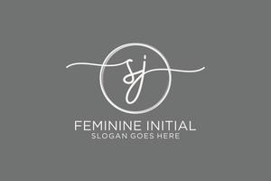 Initial SJ handwriting logo with circle template vector logo of initial signature, wedding, fashion, floral and botanical with creative template.