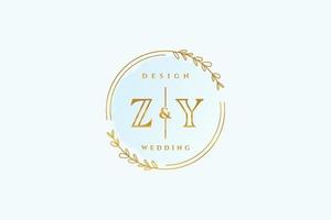 Initial ZY beauty monogram and elegant logo design handwriting logo of initial signature, wedding, fashion, floral and botanical with creative template. vector