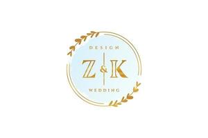 monograma de belleza zk inicial y diseño de logotipo elegante logotipo de escritura a mano de firma inicial, boda, moda, floral y botánica con plantilla creativa. vector