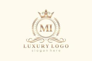 Initial MI Letter Royal Luxury Logo template in vector art for Restaurant, Royalty, Boutique, Cafe, Hotel, Heraldic, Jewelry, Fashion and other vector illustration.