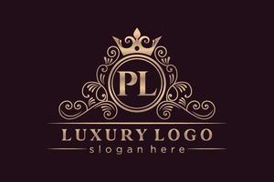 PL Initial Letter Gold calligraphic feminine floral hand drawn heraldic monogram antique vintage style luxury logo design Premium Vector