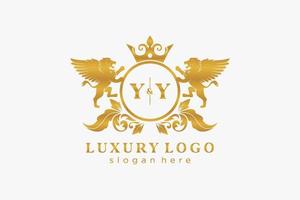 plantilla de logotipo de lujo real de león con letra yy inicial en arte vectorial para restaurante, realeza, boutique, cafetería, hotel, heráldica, joyería, moda y otras ilustraciones vectoriales. vector