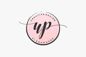 Initial UP handwriting logo with circle template vector signature, wedding, fashion, floral and botanical with creative template.