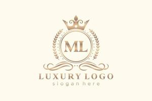 Initial ML Letter Royal Luxury Logo template in vector art for Restaurant, Royalty, Boutique, Cafe, Hotel, Heraldic, Jewelry, Fashion and other vector illustration.