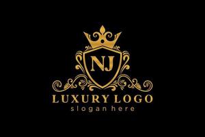 Initial NJ Letter Royal Luxury Logo template in vector art for Restaurant, Royalty, Boutique, Cafe, Hotel, Heraldic, Jewelry, Fashion and other vector illustration.