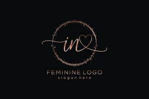 Initial IN handwriting logo with circle template vector logo of initial wedding, fashion, floral and botanical with creative template.