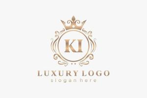 plantilla de logotipo de lujo real con letra ki inicial en arte vectorial para restaurante, realeza, boutique, cafetería, hotel, heráldica, joyería, moda y otras ilustraciones vectoriales. vector