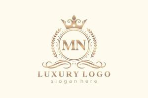 Initial MN Letter Royal Luxury Logo template in vector art for Restaurant, Royalty, Boutique, Cafe, Hotel, Heraldic, Jewelry, Fashion and other vector illustration.