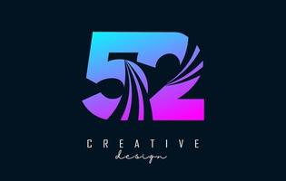 Colorful Creative number 52 5 2 logo with leading lines and road concept design. Number with geometric design. vector