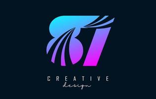 Colorful Creative number 87 8 7 logo with leading lines and road concept design. Number with geometric design. vector