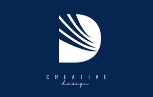 logotipo de letra d blanca con líneas principales y diseño de espacio negativo. carta con concepto de cortes geométricos y creativos. vector