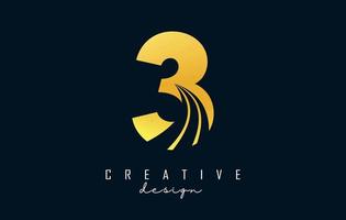 Golden Creative number 3 logo with leading lines and road concept design. Number with geometric design. vector