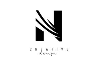 Black letter N logo with leading lines and negative space design. Letter with geometric and creative cuts concept. vector