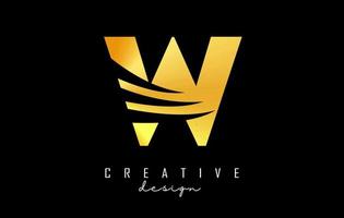 Golden letter W logo with leading lines and negative space design. Letter with geometric and creative cuts concept. vector