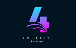 Colorful Creative number 4 logo with leading lines and road concept design. Number with geometric design. vector